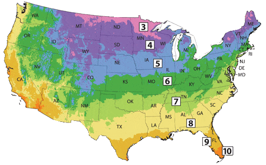 A view of a map for us flower gardening zones