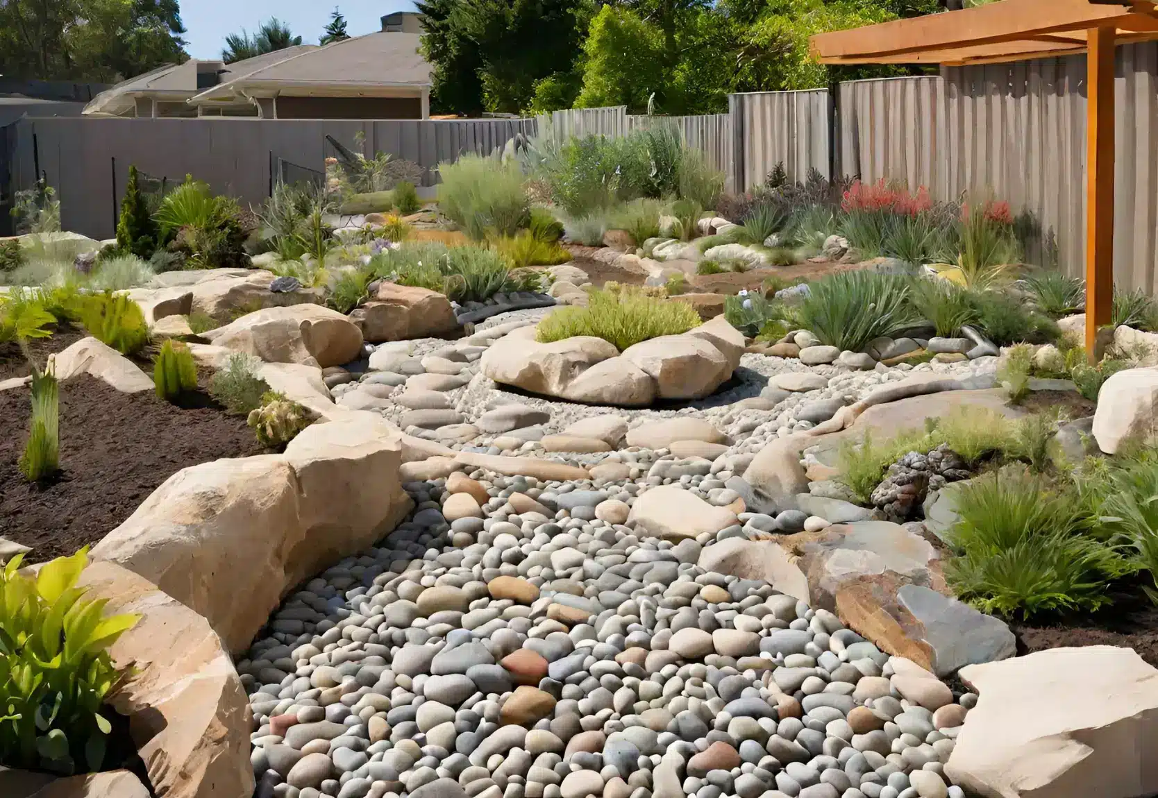 A view of textured pebbles inside a rock garden