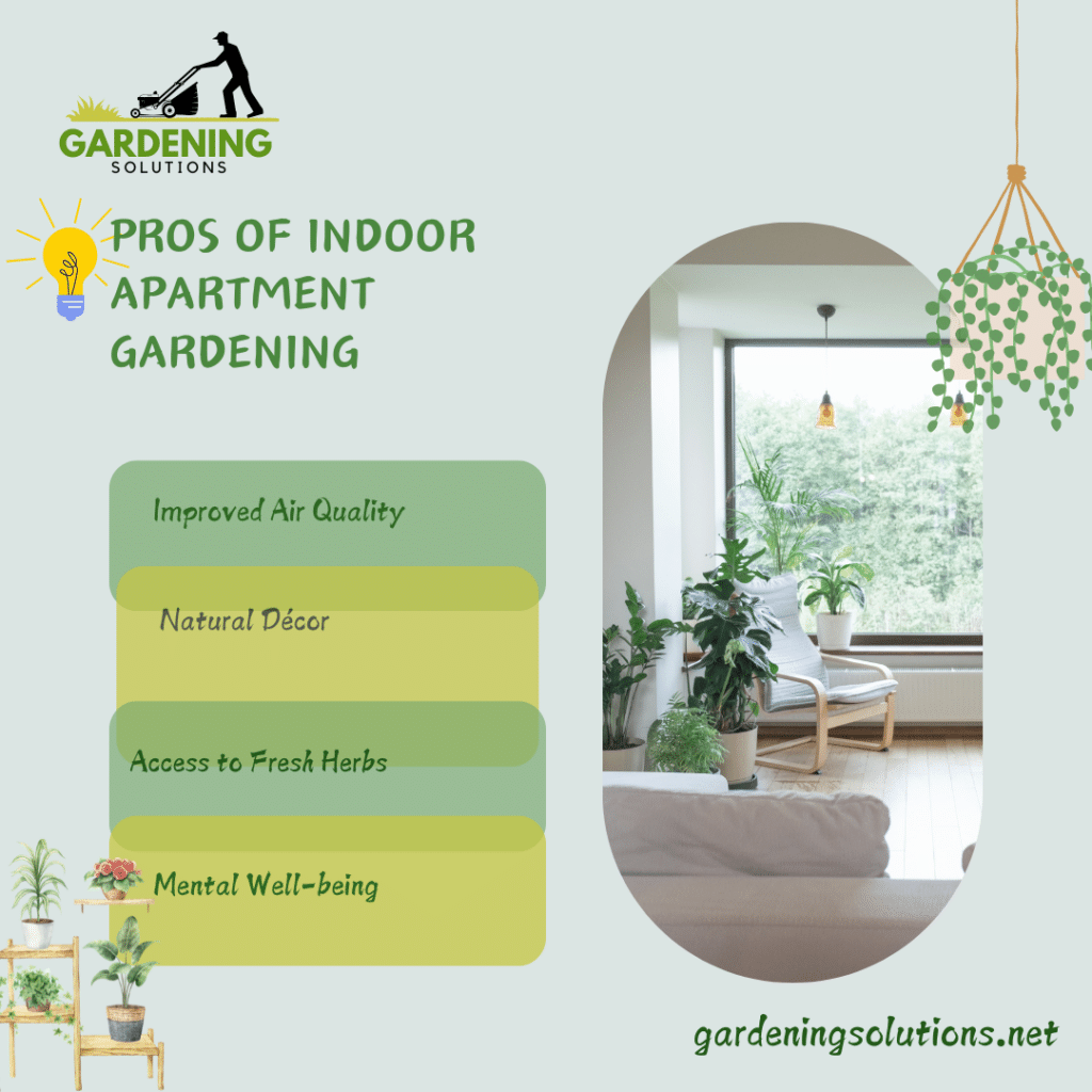 A graphical representation of the pros of indoor garden for apartments